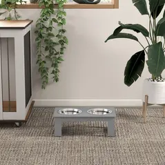 PawHut Raised Dog Feeding Bowls with Stand, Stainless Steel for  Extra Small and Small Dog, 44L x 24W x 15H cm - Grey - 7