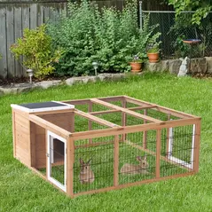PawHut Rabbit Hutch Outdoor, Guinea Pig House, Bunny Run Cage with Openable Top for 1–2 Rabbits, 123 x 120 x 52cm, Yellow - 2