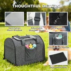 PawHut Soft Sided Cat Carrier Bag, Portable Foldable Pet Carrier with Shoulder Strap & Removable Mat for Small Pet Up to 10kg - 6