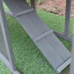 PawHut Small Animal Two-Level Fir Wood Guinea Pigs Hutches w/ Ramp Burnt Yellow - 9