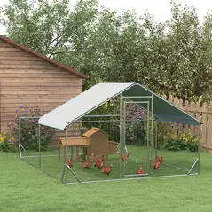 PawHut Walk-In Chicken Run, Hen House, with Roof, for Ducks, Chickens, Rabbits - 2