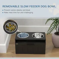 PawHut Raised Dog Bowl with Slow Feeder, Two Stainless Steel Dog Bowls, Drawer, for Large and Extra Large Dogs, Black - 4