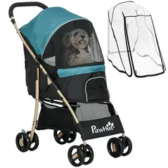 PawHut Pet Stroller for Small and Miniature Dogs, with Rain Cover - Dark Green - 1