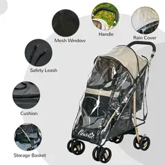 PawHut Pet Stroller for Small and Miniature Dogs, with Rain Cover - Khaki - 7