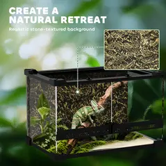 PawHut Reptile Glass Terrarium with Stone Background, Front Ventilation, Escape-Proof Knob Lock, 30 x 20 x 20 cm, Black - 5