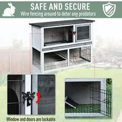 PawHut Small Animal Two-Level Fir Wood Guinea Pigs Hutches Bunny Cage w/ Slide Out Tray Grey - 6