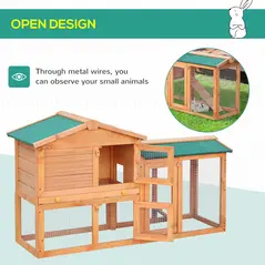 PawHut Rabbit 2 Tier Fir Wood Small Animal Hutch Guinea Pigs Hutches w/ Ramp Brown - 8