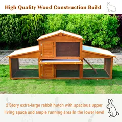 PawHut Small Animal Deluxe XXL Fir Wood 2-Tier Guinea Pigs Hutches Natural Wood Tone - 6