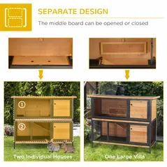 PawHut Rabbit Hutch Outdoor Guinea Pig Hutch Bunny Cage Metal Frame with  No-Leak Tray Openable Roof Light Yellow 122 x 50 x 101cm - 5
