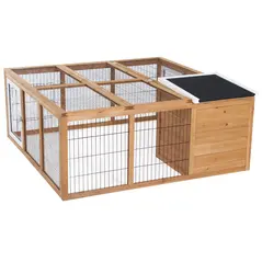 PawHut Rabbit Hutch Outdoor, Guinea Pig House, Bunny Run Cage with Openable Top for 1–2 Rabbits, 123 x 120 x 52cm, Yellow - 7