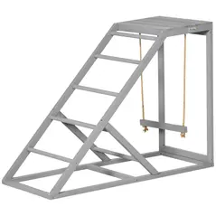 PawHut Wooden Chicken Coop Toy with Swing, Ladder, Platform, Grey - 1