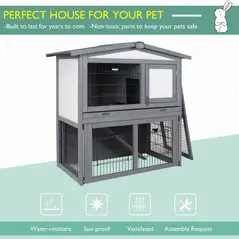 PawHut Rabbits 2-Tier Fur Wood Outdoor Hutch Guinea Pigs Hutches Grey - 8