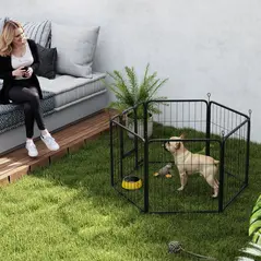 PawHut Six-Panel Dog Playpen with Door, for Small Dogs, Indoors, Outdoors, 60cm Tall, Black - 2
