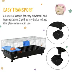 PawHut Steel Medium 2-Tier Small Guinea Pigs Hutches w/ Accessories Blue/Orange - 5