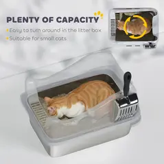 PawHut Stainless Steel Cat Litter Box with High Sides, Metal Scoop, 43 x 33 x 25 cm - 5