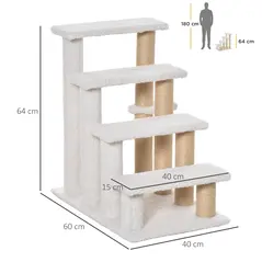 PawHut Pet Stair with 4-step Climb Ladder, Scratching Posts, Platforms, Toy Ball, for Indoor Elderly Cats Kittens, White - 3
