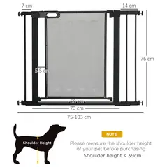 PawHut Pressure Fit Safety Gate, for Staircases, Hallways, Doorways w/ Extensions Kit, 75-103CM Adjustable Width - Black - 3