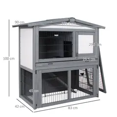 PawHut Rabbits 2-Tier Fur Wood Outdoor Hutch Guinea Pigs Hutches Grey - 3
