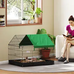 PawHut Rabbit Cage Guinea Pig Playpen Small Animal House for Kitties Puppies, w/ Water Proof Oxford Roof Floor 90 x 75 x 75 cm - 2