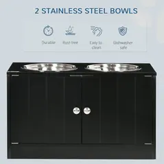 PawHut Raised Pet Feeder, with Two Bowls, Storage - Black - 4