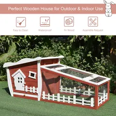 PawHut Rabbits Outdoor Fir Wood Guinea Pigs Hutches w/ Ramp Wine-Brown - 4