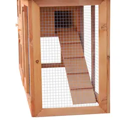 PawHut Rabbit 2 Tier Fir Wood Small Animal Hutch Guinea Pigs Hutches w/ Ramp Brown - 9