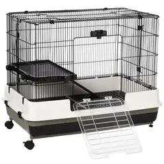 PawHut Small Animal Guinea Pigs Hutches Steel Wire Rabbit Cage Pet Play House  W/ Waste Tray Black - 2