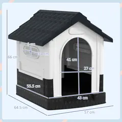 PawHut Plastic Dog Kennel with Windows, for Garden Patio, Miniature Dogs, 64.5 x 57 x 66cm - Grey - 3