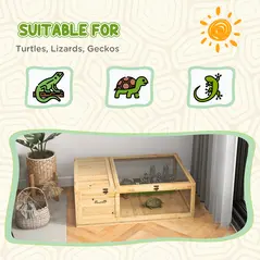 PawHut Tortoise House, Small Reptile Wooden House, with Mesh Roofs, Side Panels, for Turtles, Lizards, Geckos and Snakes - 7