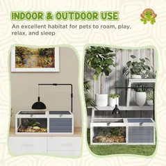 PawHut Tortoise Table with Adjustable Lamp Holder, Wooden Tortoise House w/ Openable Lids, Pull-Out Trays - Grey - 8