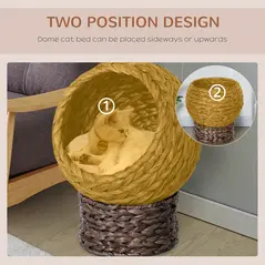 PawHut Wicker Cat Bed, Raised Rattan Cat Basket with Cylindrical Base, Soft Washable Cushion, 42 x 33 x 52cm - Brown - 6