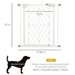 PawHut Pressure Fit Stair Gate, Dog Gate, with Auto Closing Door, Double Locking, Easy Installation, Openings 74-80cm - White - 3