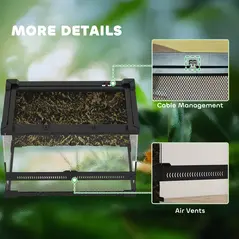 PawHut Reptile Glass Terrarium with Stone Background, Front Ventilation, Escape-Proof Knob Lock, 30 x 20 x 20 cm, Black - 9