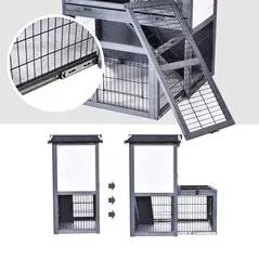PawHut Rabbits 2-Tier Fur Wood Outdoor Hutch Guinea Pigs Hutches Grey - 7