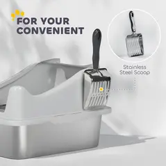 PawHut Stainless Steel Cat Litter Box with High Sides, Metal Scoop, 43 x 33 x 25 cm - 8