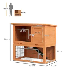 PawHut Two-Tier Antiseptic Wood Rabbit Hutch, 80cm Guinea Pig Hutch with Run - Orange - 3