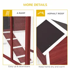 PawHut Rabbit Hutch Outdoor Wooden Guinea Pig Hutch Rabbit Run Bunny Cage Small Animal House Pull-Out Tray, Brown, 124 x 63 x 93 cm - 7