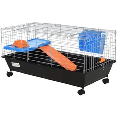 PawHut Steel Small 2-Tier Small Guinea Pigs Hutches w/ Accessories Blue/Orange - 1