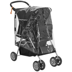 PawHut Pet Travel Stroller with Rain Cover, 4 Wheels Foldable Travel Carriage with Wheels Zipper Entry Cup Holder Storage Basket Black - 1