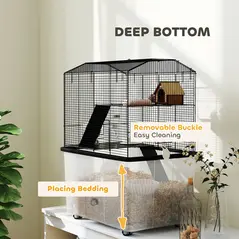 PawHut Three-Tier Gerbil Cage, Hamster Cage for Dwarf Hamster, Syrian Hamster w/ Wheels, Deep Bottom, Food Dish, Water Bottle - 7