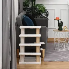 PawHut Pet Stair with 4-step Climb Ladder, Scratching Posts, Platforms, Toy Ball, for Indoor Elderly Cats Kittens, White - 8
