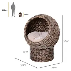 PawHut Wicker Cat Bed, Raised Rattan Cat Basket with Cylindrical Base, Soft Washable Cushion, 42 x 33 x 52cm - Brown - 3