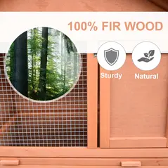 PawHut Small Animal Two-Level Fir Wood Guinea Pigs Hutches w/ Slide Out Tray Red/Brown - 6