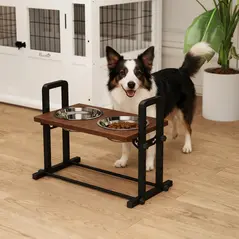 PawHut Raised Dog Bowls with Stand, 4 Heights Adjustable Pet Feeder with 3 Adjustable Angles for Small, Medium & Large Breeds, Brown - 2