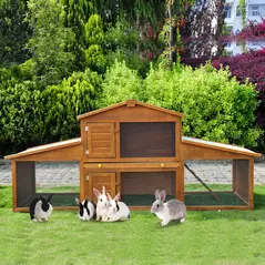 PawHut Small Animal Deluxe XXL Fir Wood 2-Tier Guinea Pigs Hutches Natural Wood Tone - 2