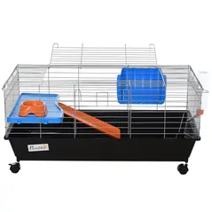 PawHut Steel Small 2-Tier Small Guinea Pigs Hutches w/ Accessories Blue/Orange - 9