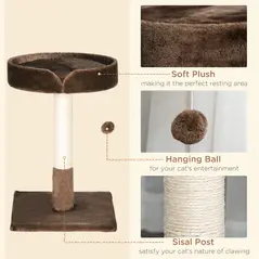 PawHut Small Cat Tree for Indoor Cats with Sisal Scratching Post Kitten Bed Cushion Ball Toy, Brown, 45x45x70 cm - 5
