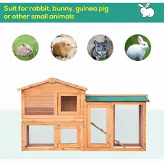 PawHut Rabbit 2 Tier Fir Wood Small Animal Hutch Guinea Pigs Hutches w/ Ramp Brown - 4