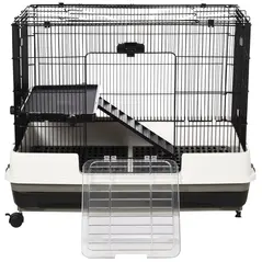 PawHut Small Animal Guinea Pigs Hutches Steel Wire Rabbit Cage Pet Play House  W/ Waste Tray Black - 8