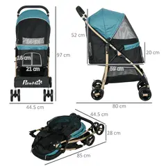 PawHut Pet Stroller for Small and Miniature Dogs, with Rain Cover - Dark Green - 3